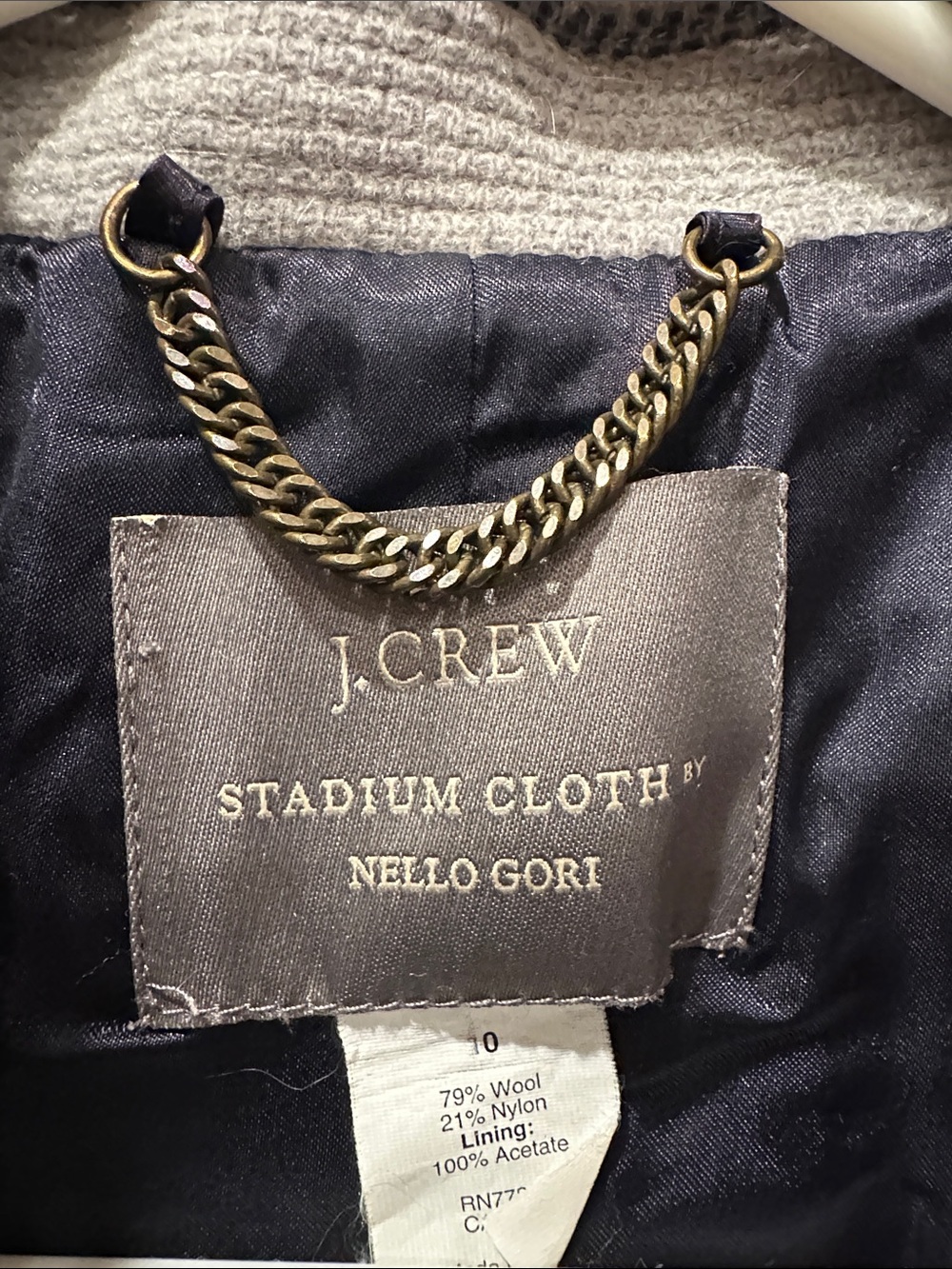 J. Crew Navy Stadium Cloth Jacket with Gold Chain - Picture 2 of 6